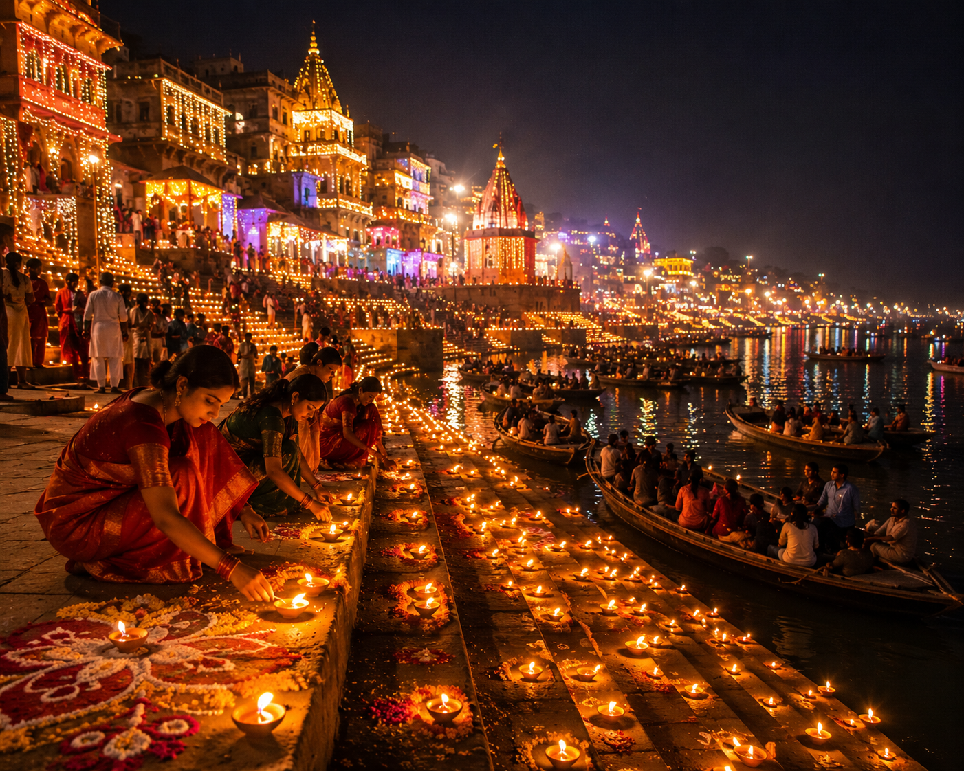 India's Diwali festival of lights at the riverside ghat — one of the most beautiful celebrations in the world, and safe for tourists