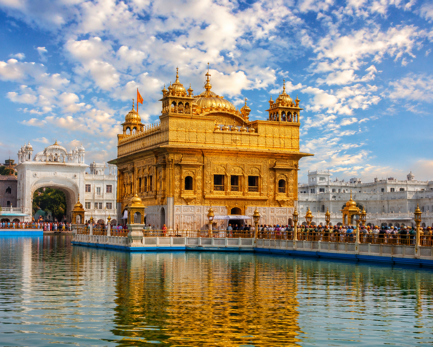 The Golden Temple (Harmandir Sahib) in Amritsar — covered in 750 kg of gold, reflected in the sacred Amrit Sarovar, one of India's most sacred and architecturally stunning temples