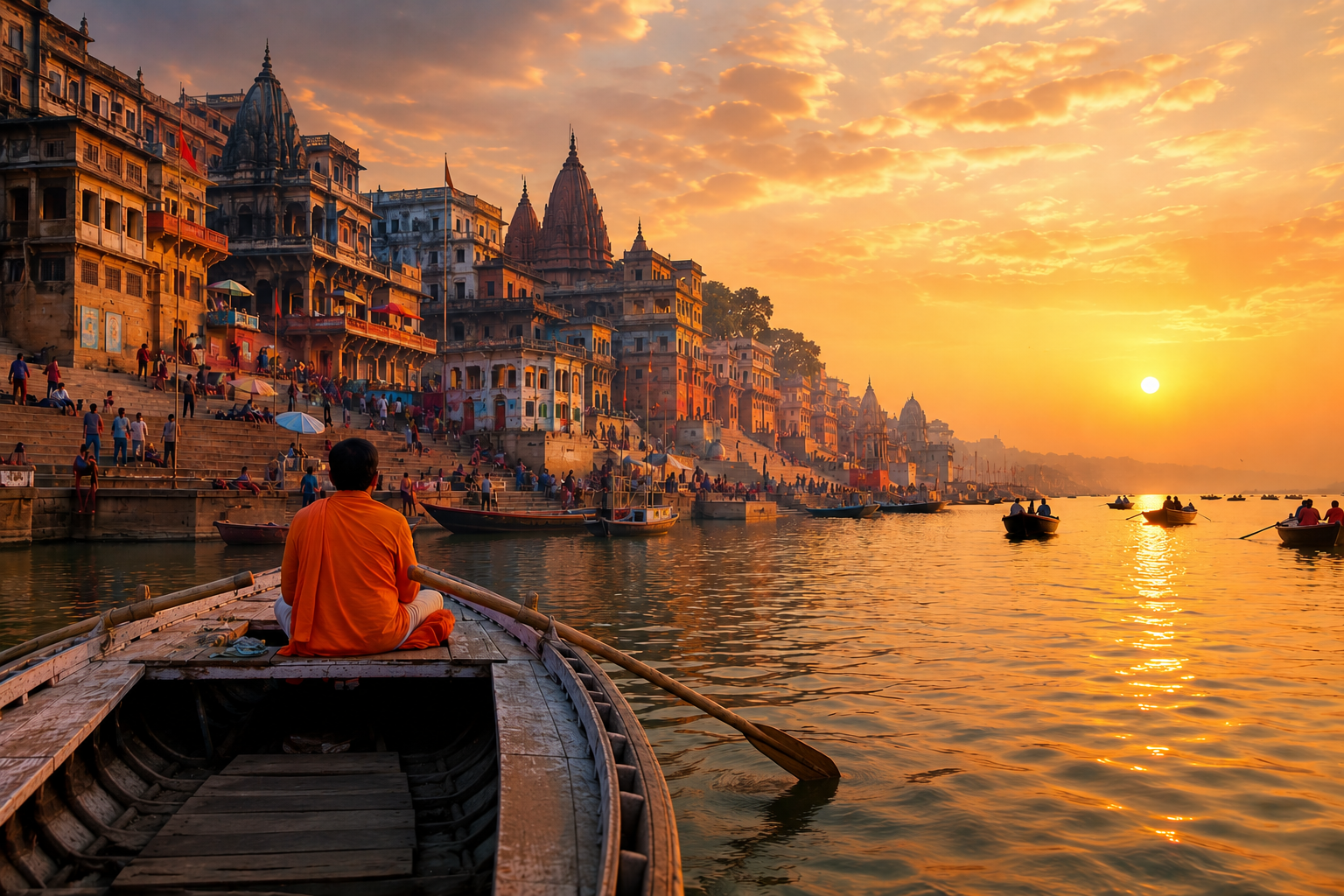 Is India safe — riverside tranquility at golden hour on the Ganges, one of the world's oldest continuously inhabited civilisations
