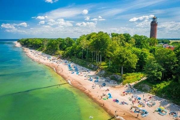 aerial view of crowded beach at baltic sea